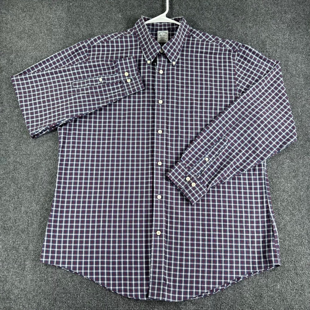Brooks Brothers Button Down Mens XL Extra Large Blue Burgundy Plaid Regent Shirt - Picture 3 of 15